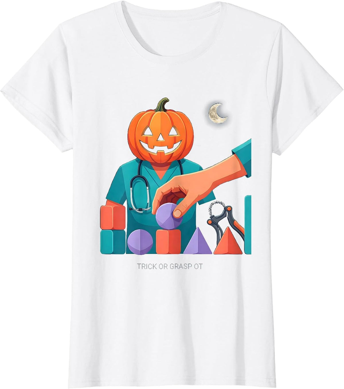 Women's Trick Or Grasp OT Occupational Therapist Halloween Humor T-Shirt - White