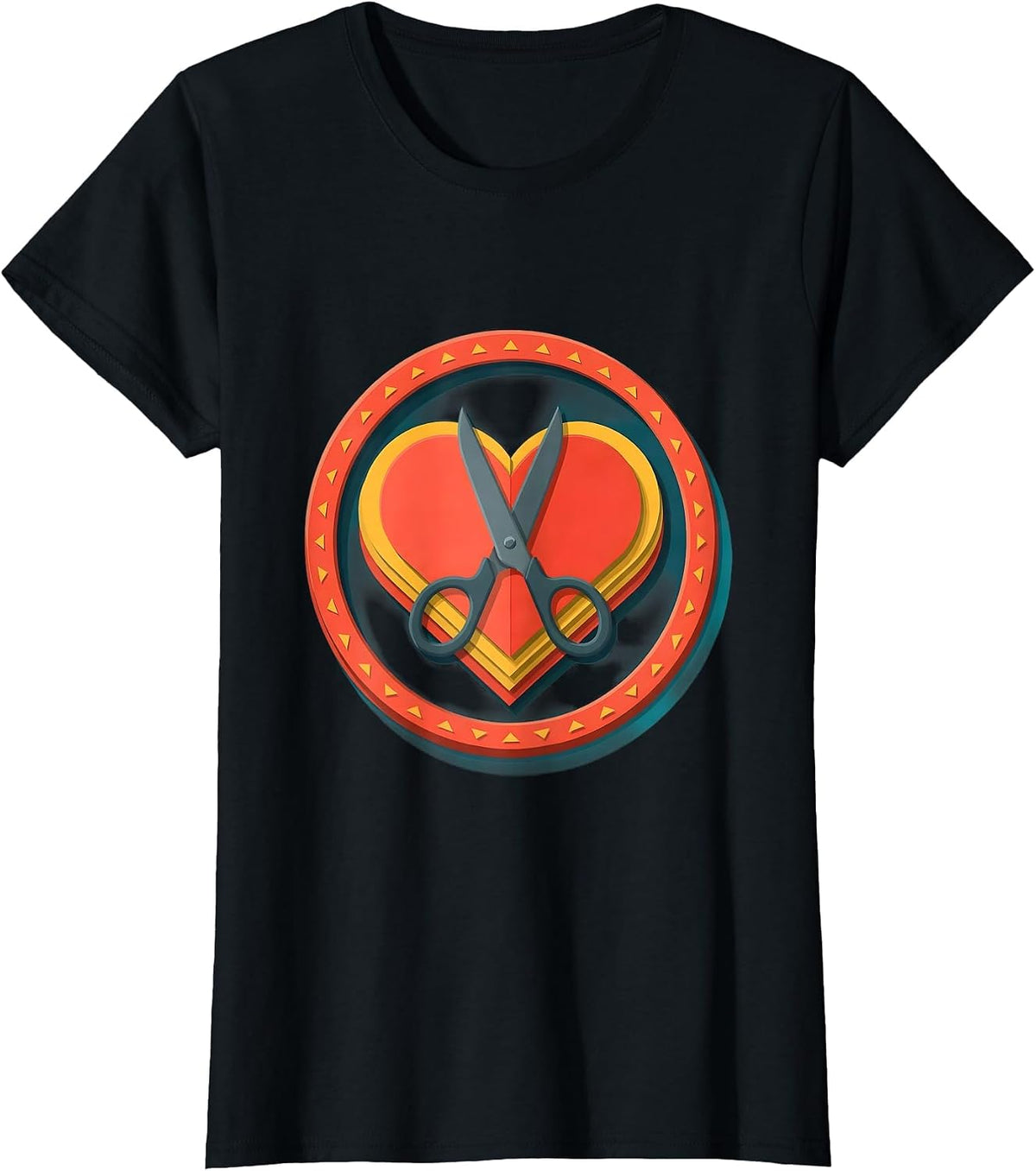 Women's Preschool Teacher Scissors Cutting Paper Heart T-Shirt - Black