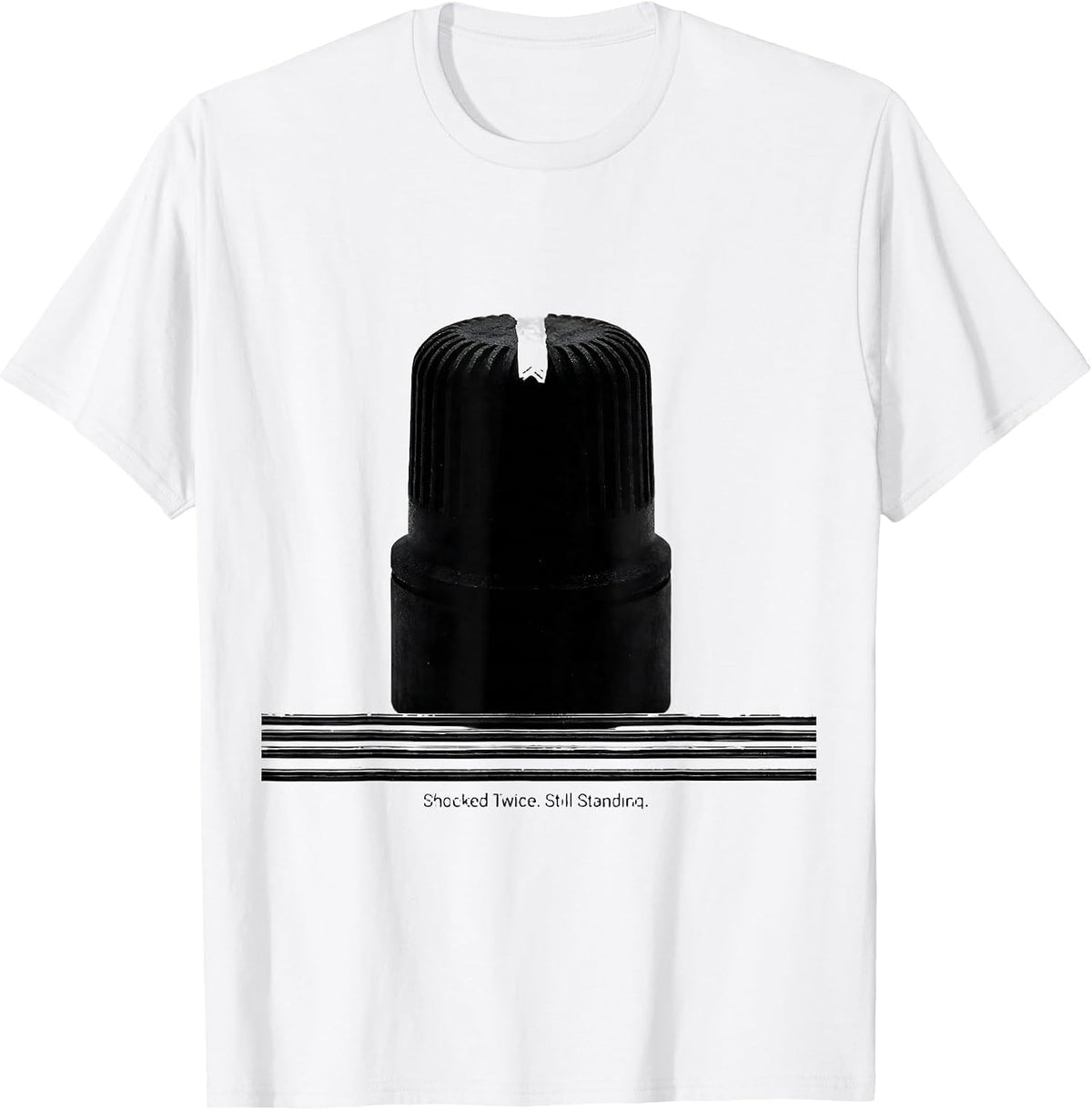 Men's Shocked Twice Still Standing Funny Electrician Gift T-Shirt - White