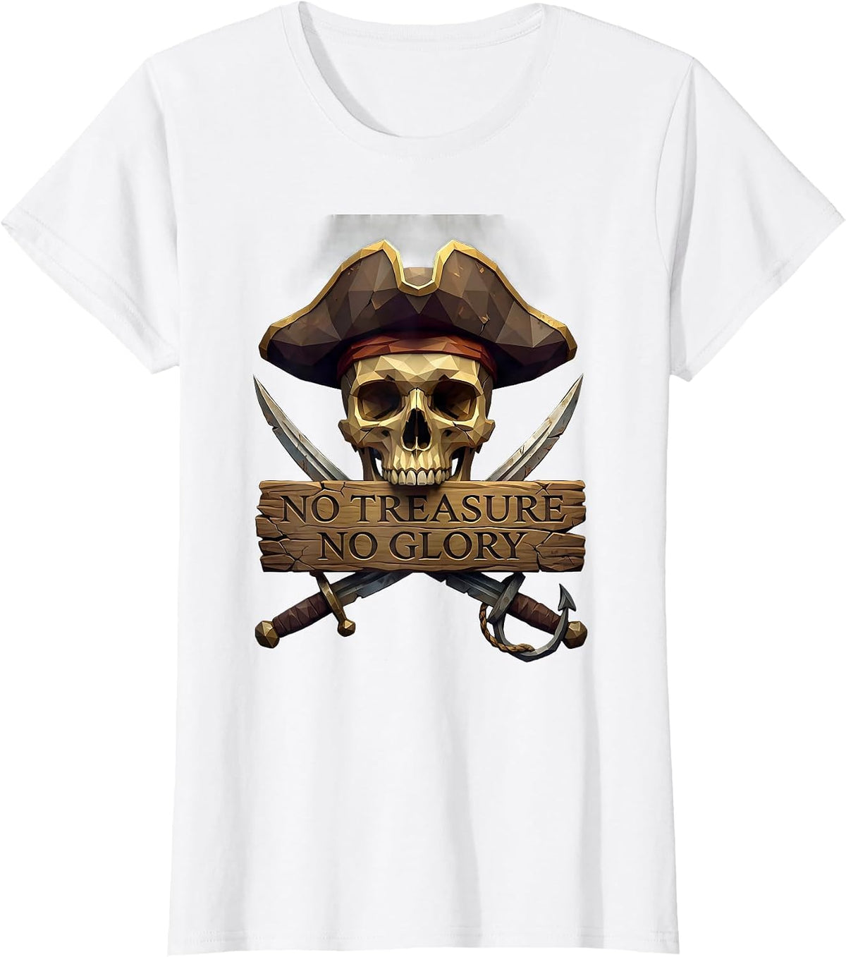 Women's No Treasure No Glory Pirate Graphic Design T-Shirt - White
