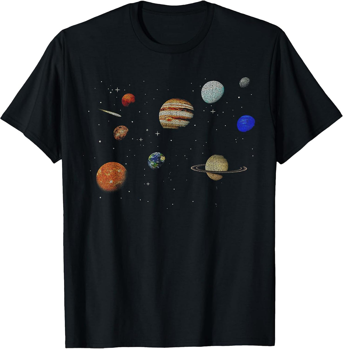 Celestial Planets in Open Space Graphic T-Shirt, Men, Black, Small - As Pictured