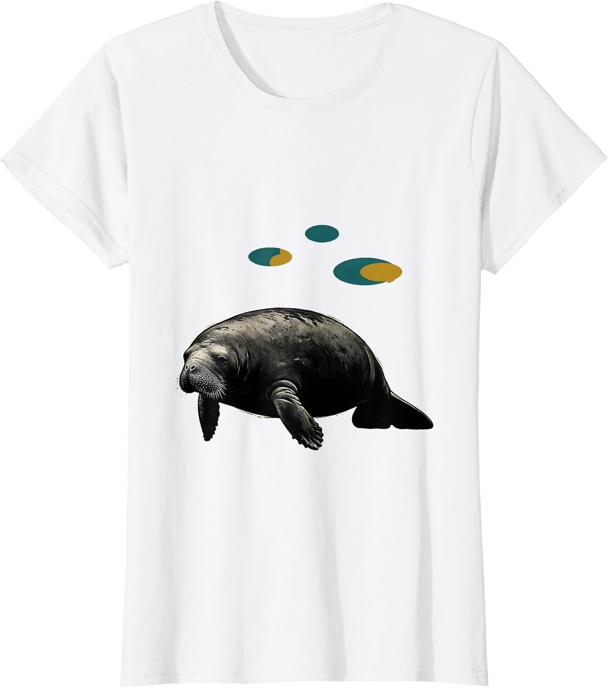 Manatee Silhouette Midcentury Modern Animal Lover Humor T-Shirt - White