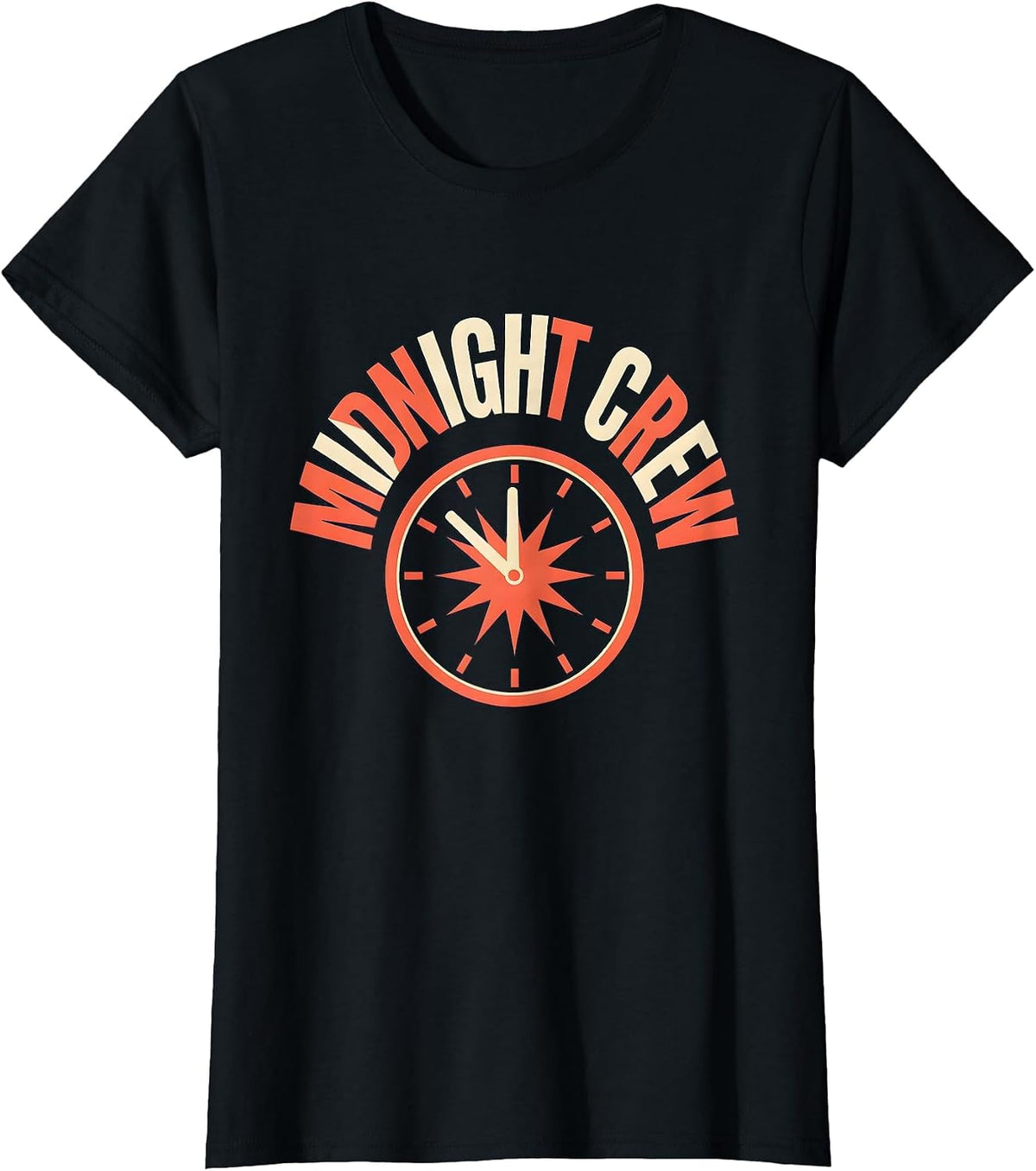 Women's Midnight Crew Festive New Year's Eve Party Nurse Crew T-Shirt - Black