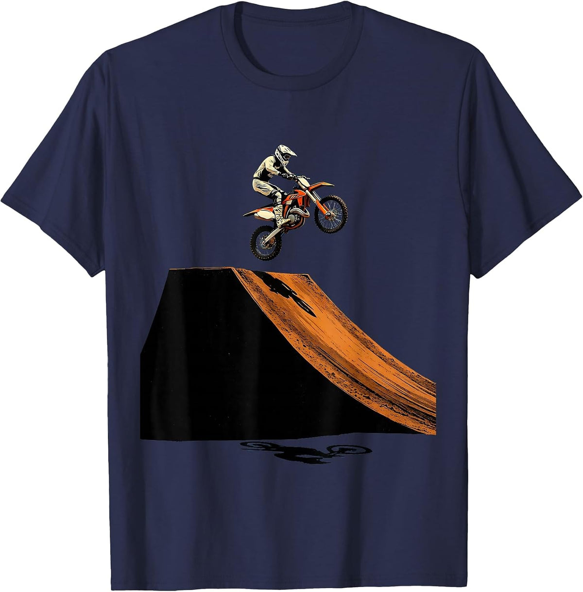 Dirt Biker Launching Off Massive Ramp Graphic T-Shirt - Navy Blue