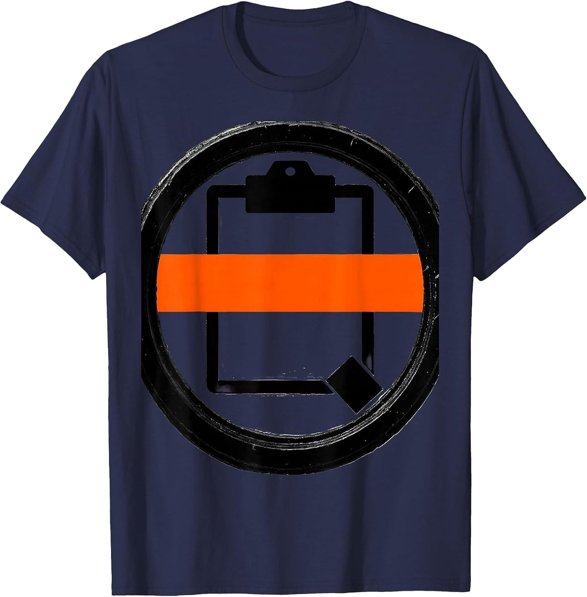 Brutalist Work Order Seal Ring Deadpan Tradesperson Humor T-Shirt - Navy Blue