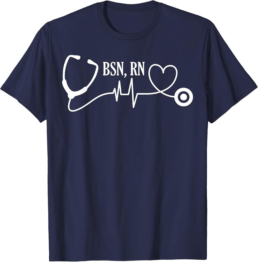 BSN RN Registered Nurse Medical Stethoscope Heartbeat EKG T-Shirt - Navy Blue
