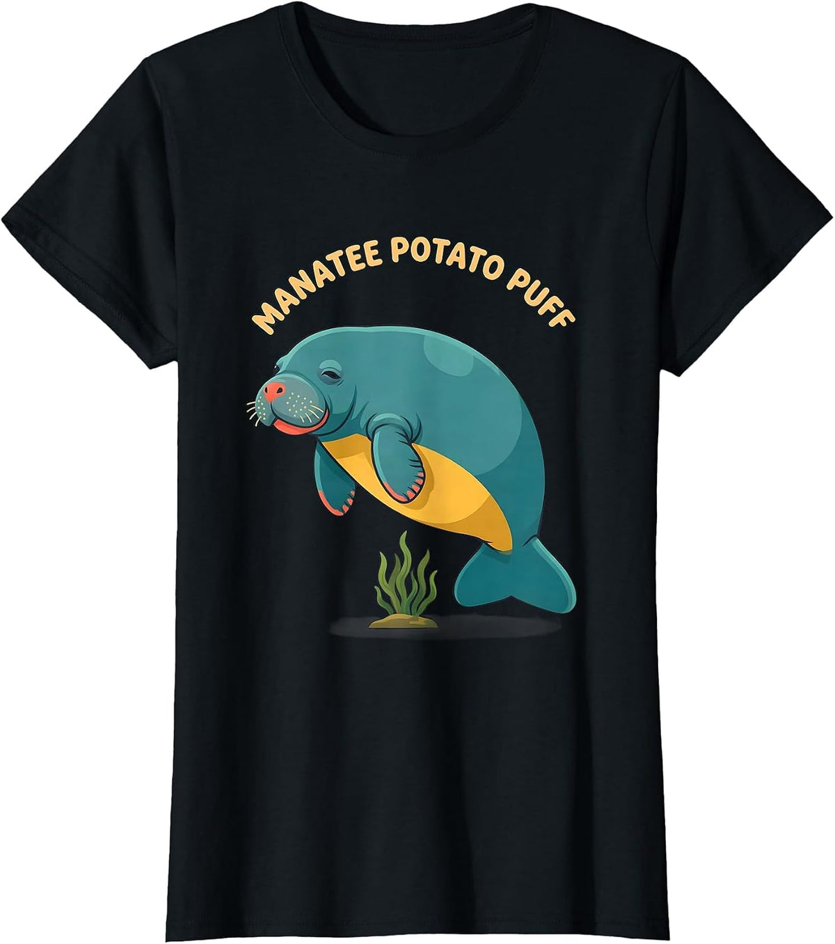 Manatee Potato Puff Funny Sea Animal Lover Humor T-Shirt - Black
