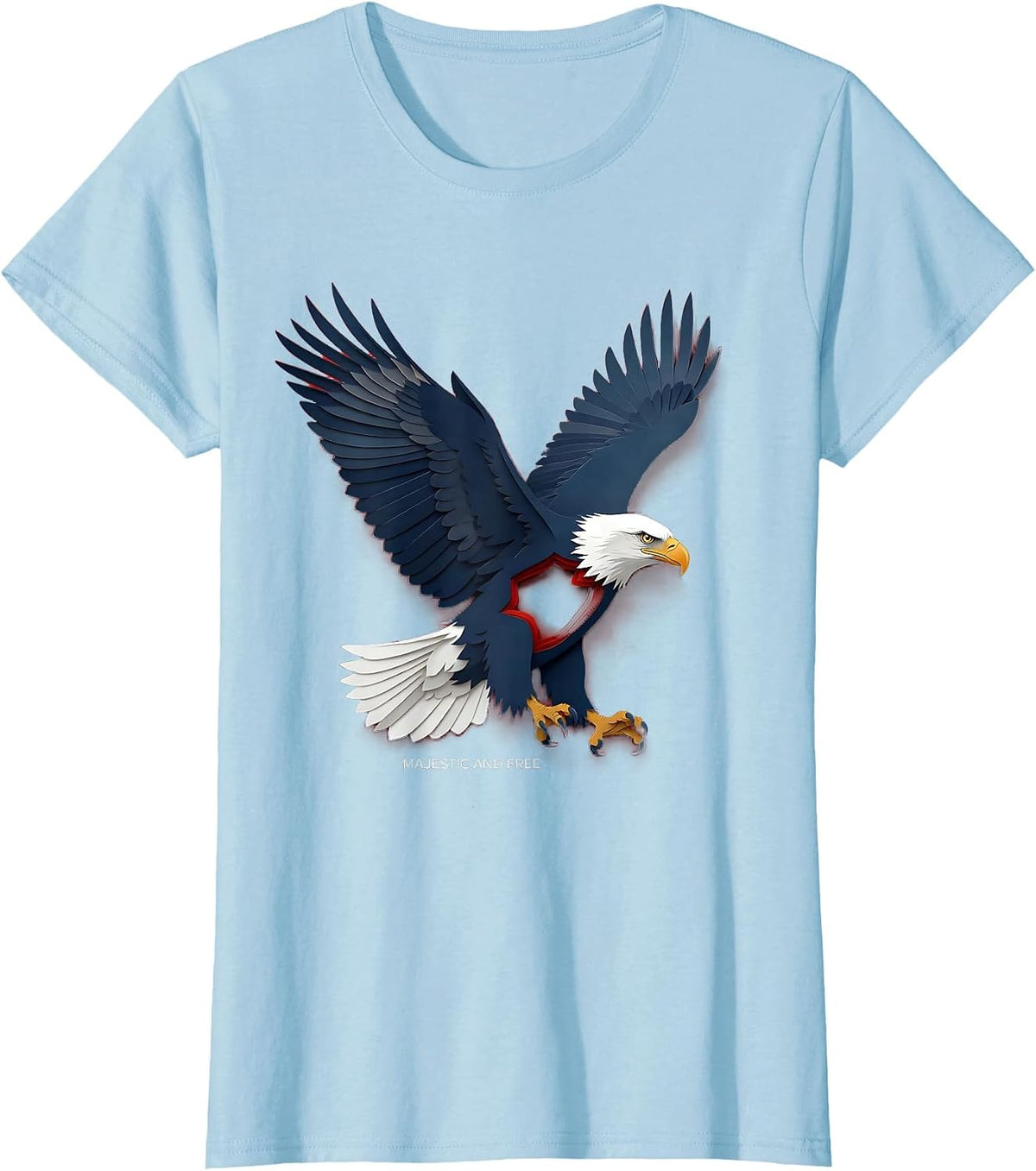 Majestic and Free Veterans Day Bald Eagle Design T-Shirt - Baby Blue