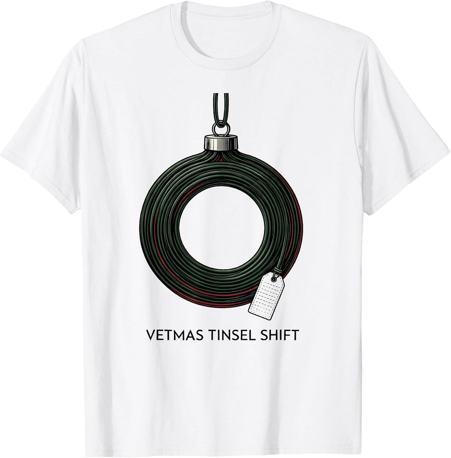 Vetmas Tinsel Shift Funny Veterinarian Christmas Vet Tech T-Shirt, Men, White, X-Large - As Pictured