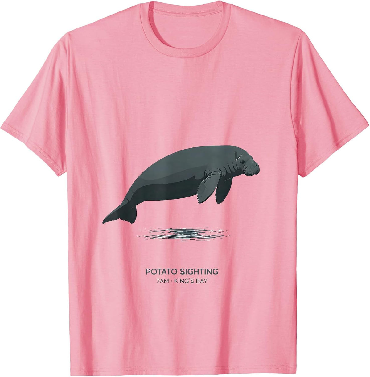 Men's Potato Sighting 7AM King's Bay Minimalist Manatee Lover T-Shirt - Pink