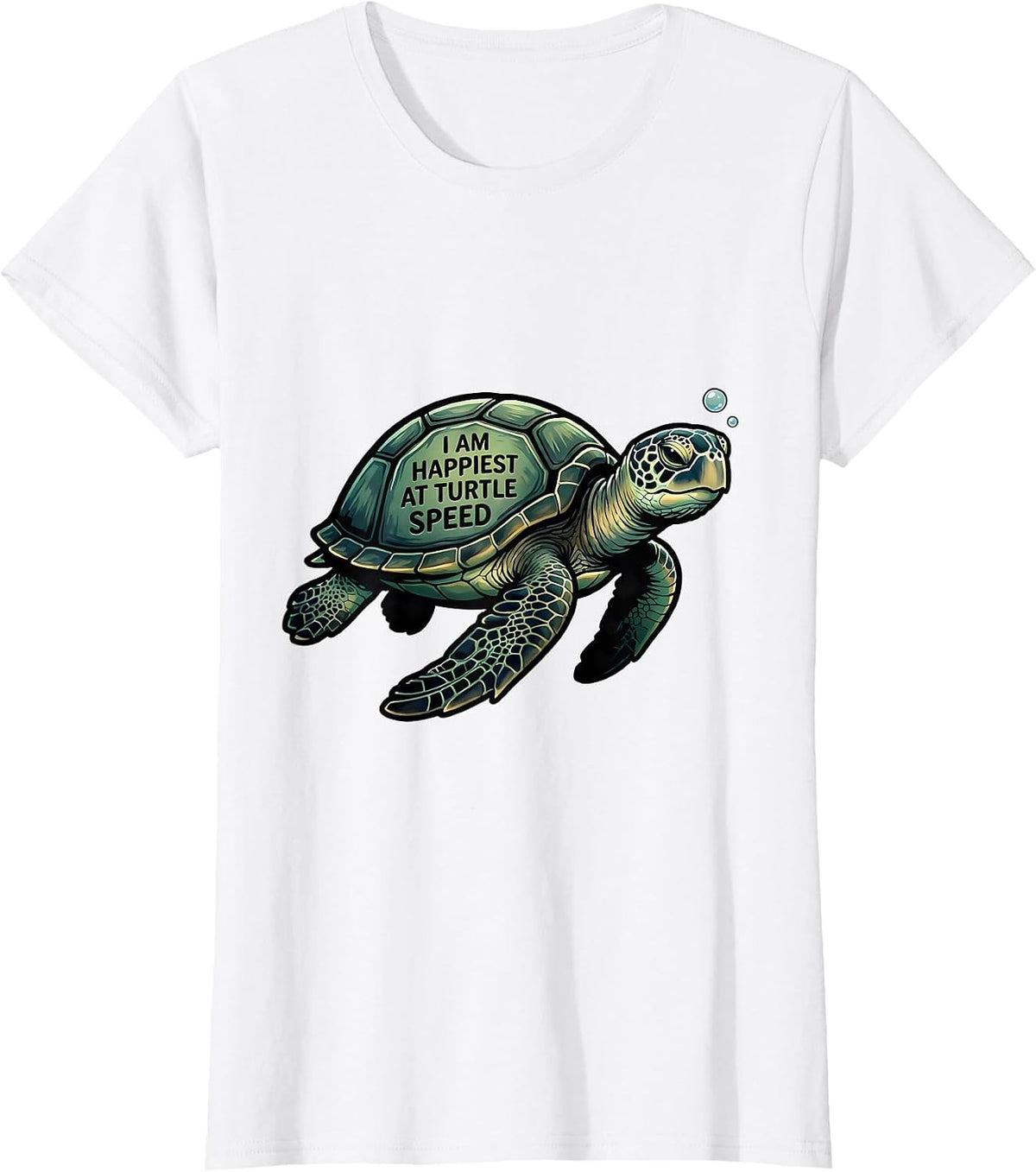 I Am Happiest At Turtle Speed Cartoon Sea Turtle Ocean T-Shirt - White