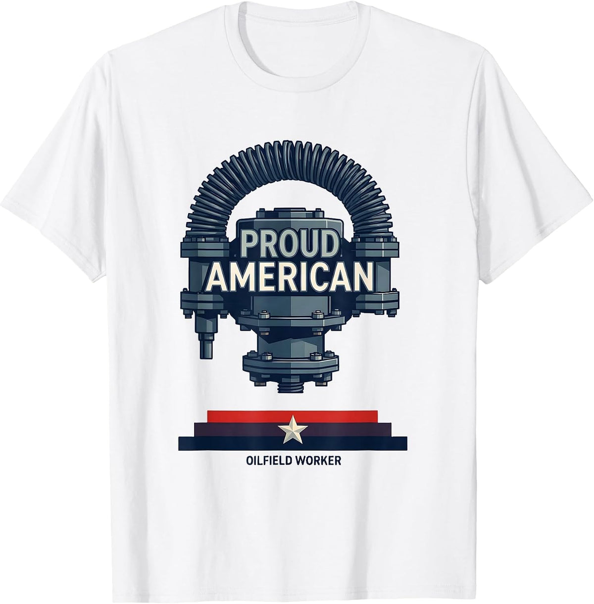 Men's Proud American Oilfield Worker Flat Vector Patriotic T-Shirt - White