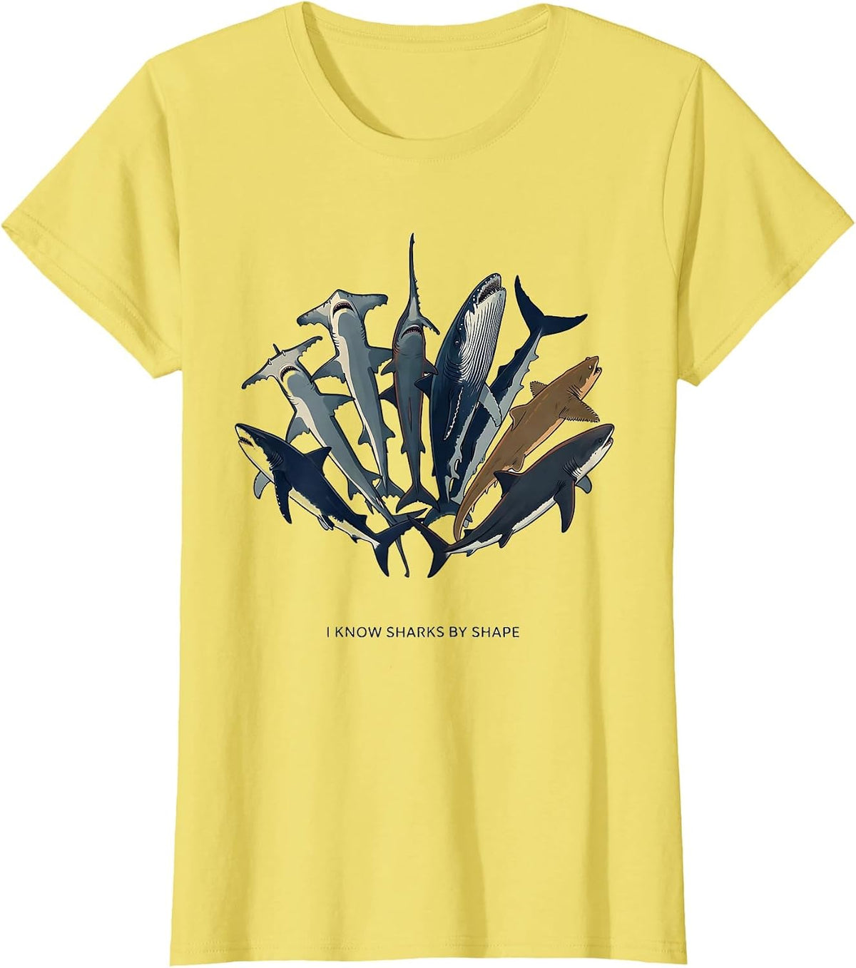 I Know Sharks By Shape Funny Shark Lover Marine Wildlife T-Shirt - Lemon Yellow