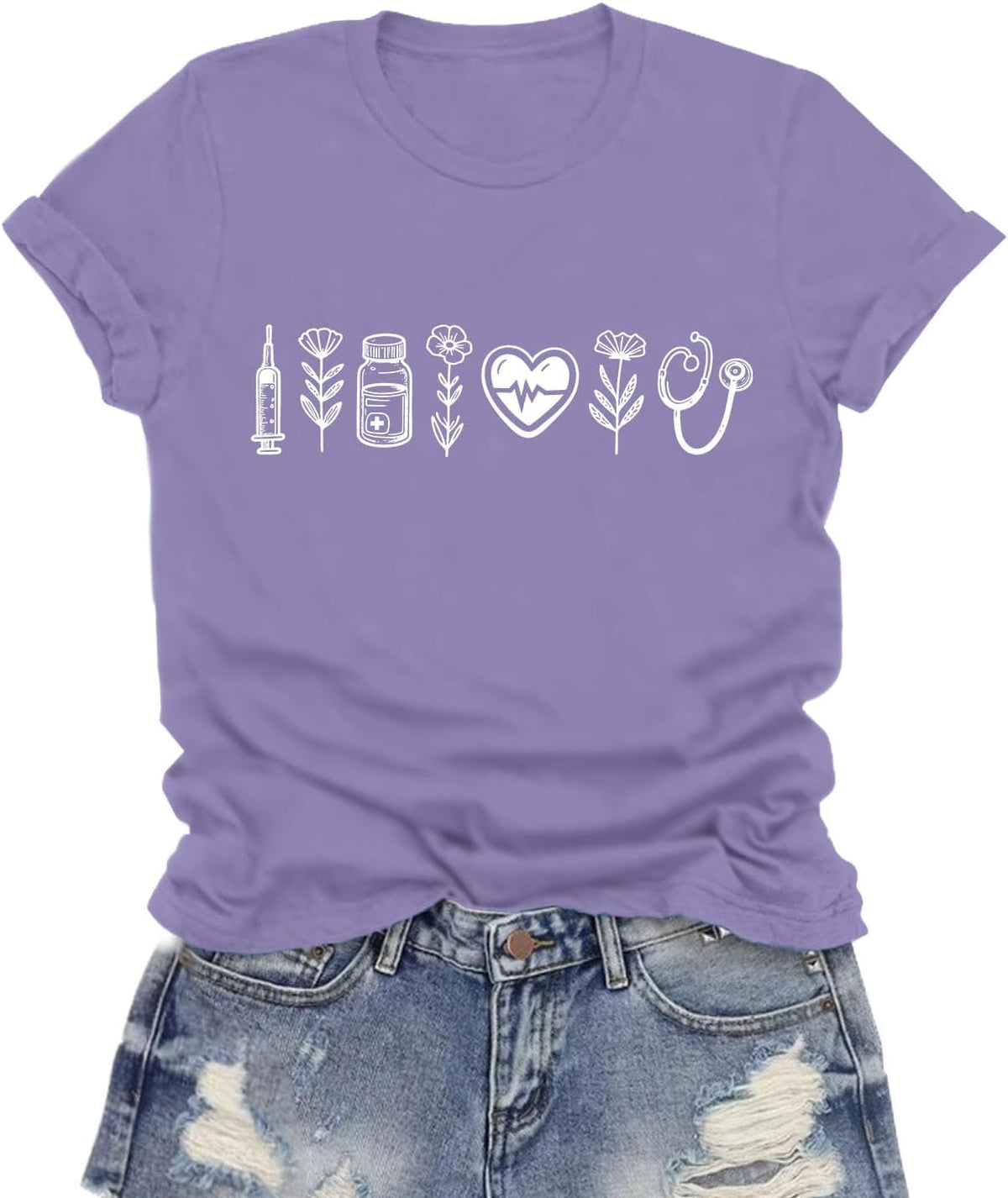 Nurse Shirt for Women Nurses Week T-Shirt Nursing Life Tee Tops - Purple1