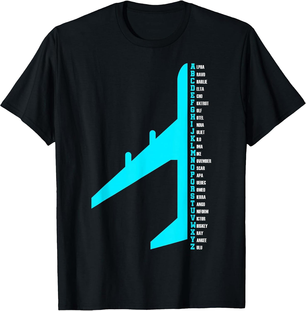 Phonetic Alphabet Pilot Airplane Funny Aviator Lover T-Shirt - Black