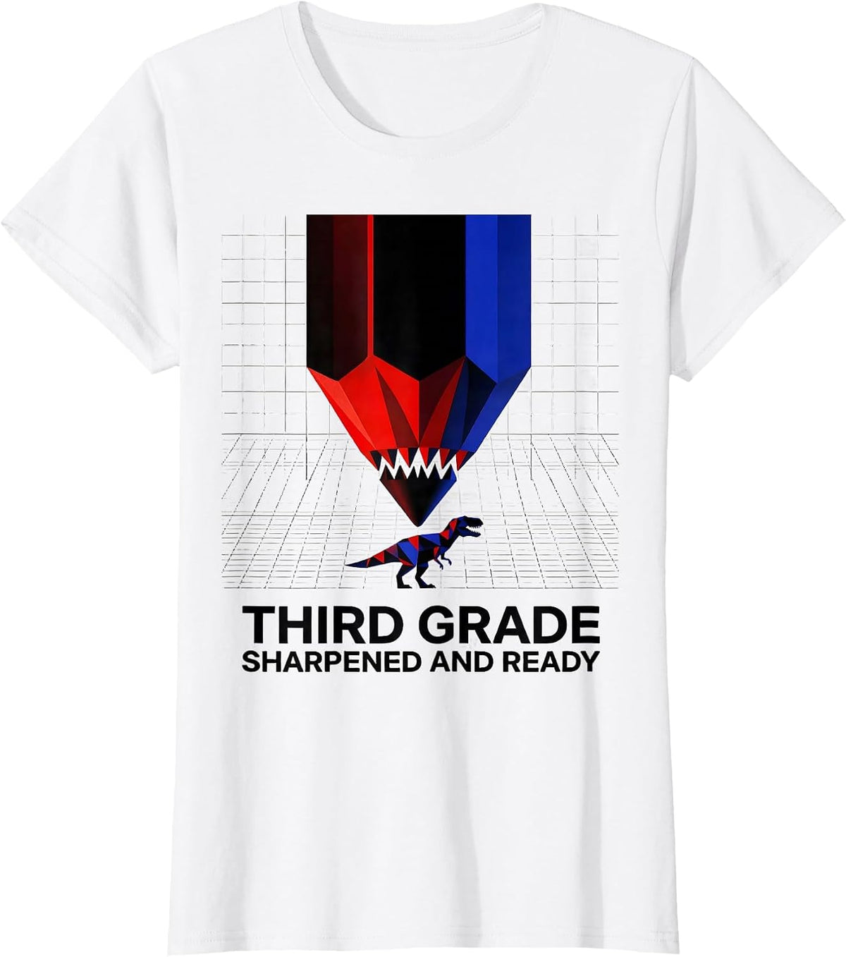 Women's Third Grade Sharpened And Ready Geometric Dinosaur Boy Back T-Shirt - White