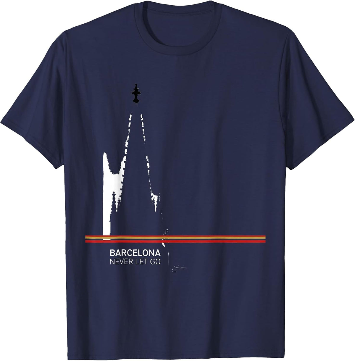 Men's Barcelona Never Let Go Spain Flag Souvenir Heritage Pride T-Shirt - Navy Blue