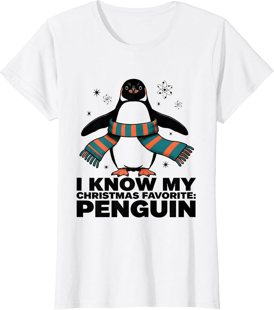 Women's I Know My Christmas Favorite Penguin Funny Penguin Lover T-Shirt - White
