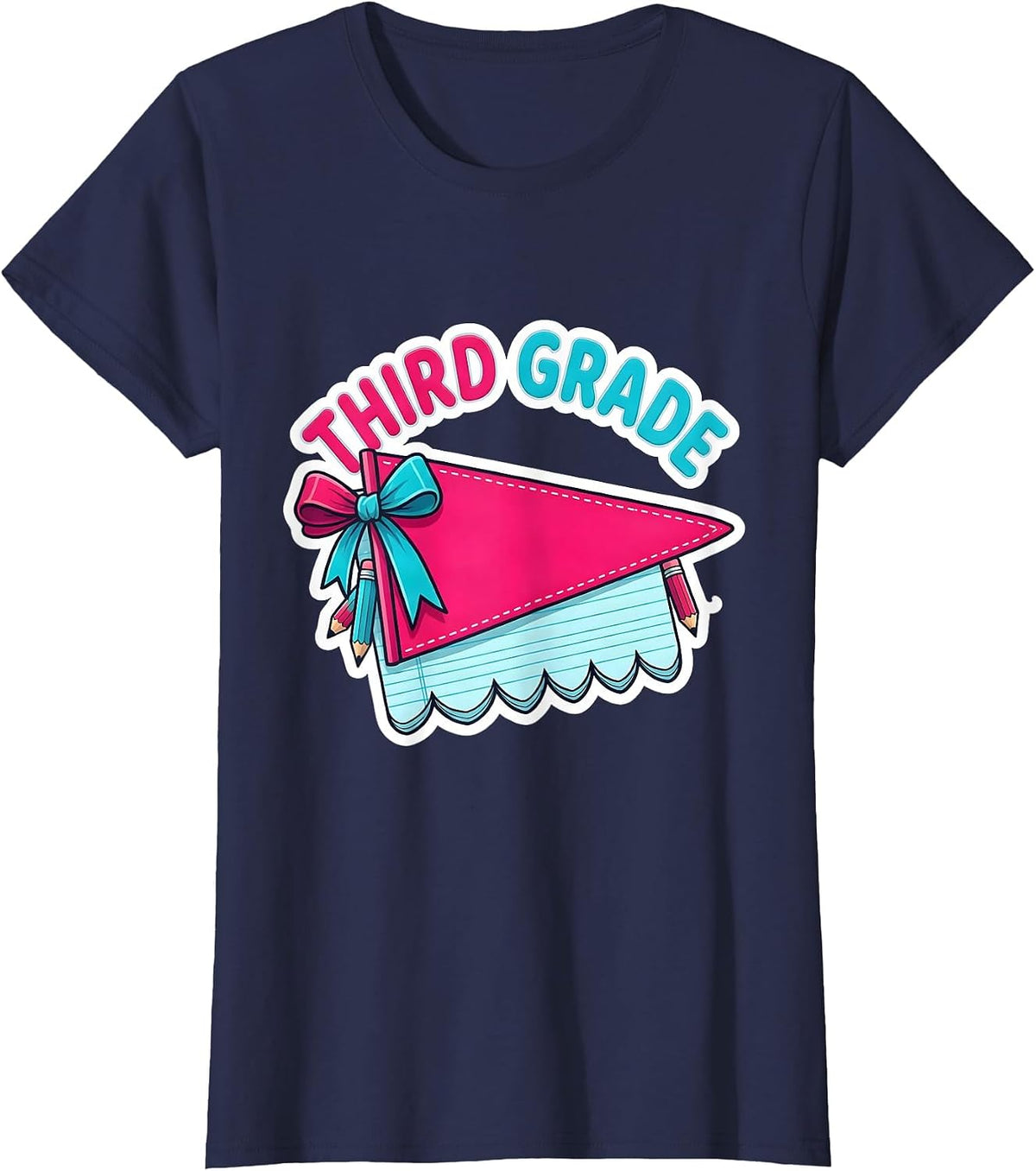 Women's Third Grade Cute Pennant Back To School Girls Third Grade T-Shirt - Navy Blue