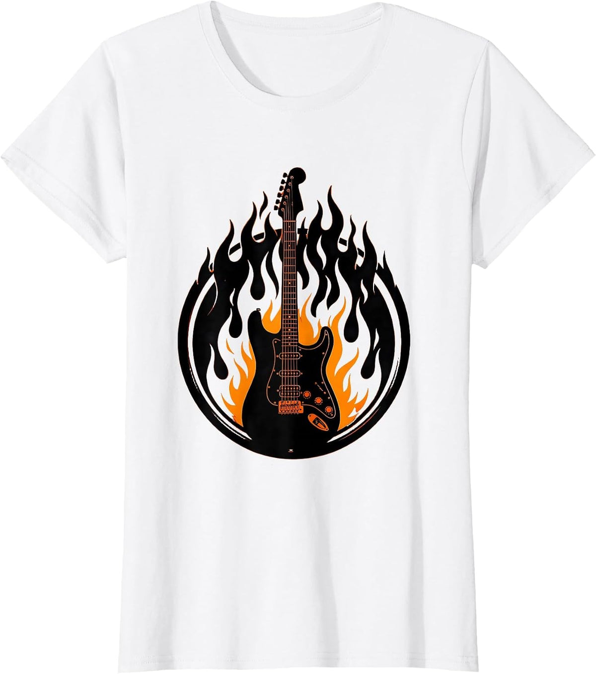 Women's Flaming Electric Guitar Rock Music Graphic T-Shirt - White
