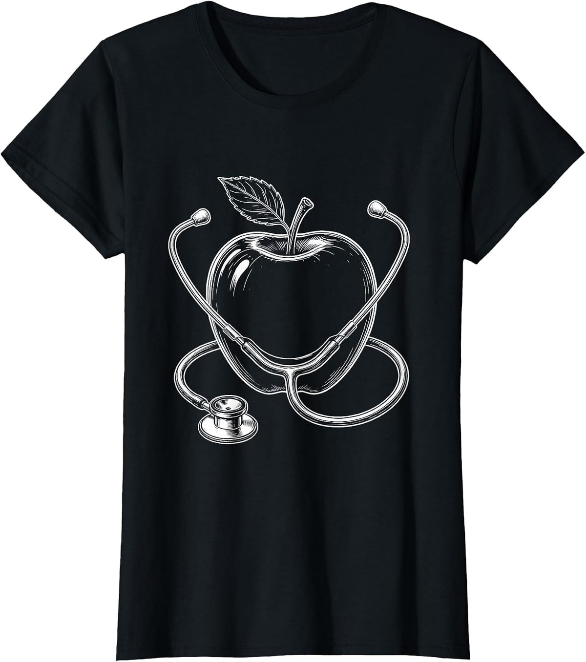 School Nurse Stethoscope Apple Graphic T-Shirt - Black