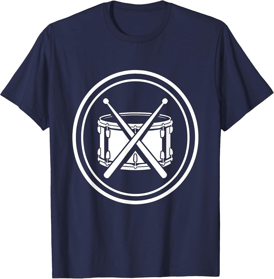 Crossed Drumsticks Snare Drum Band Graphic T-Shirt - Navy Blue