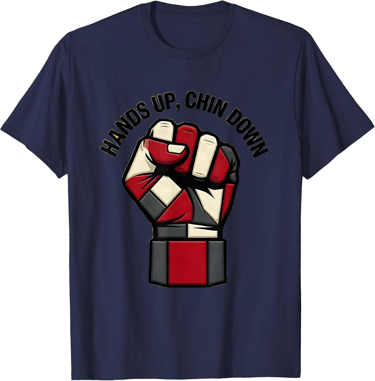Hands Up Chin Down Boxing Fighter Design T-Shirt - Navy Blue
