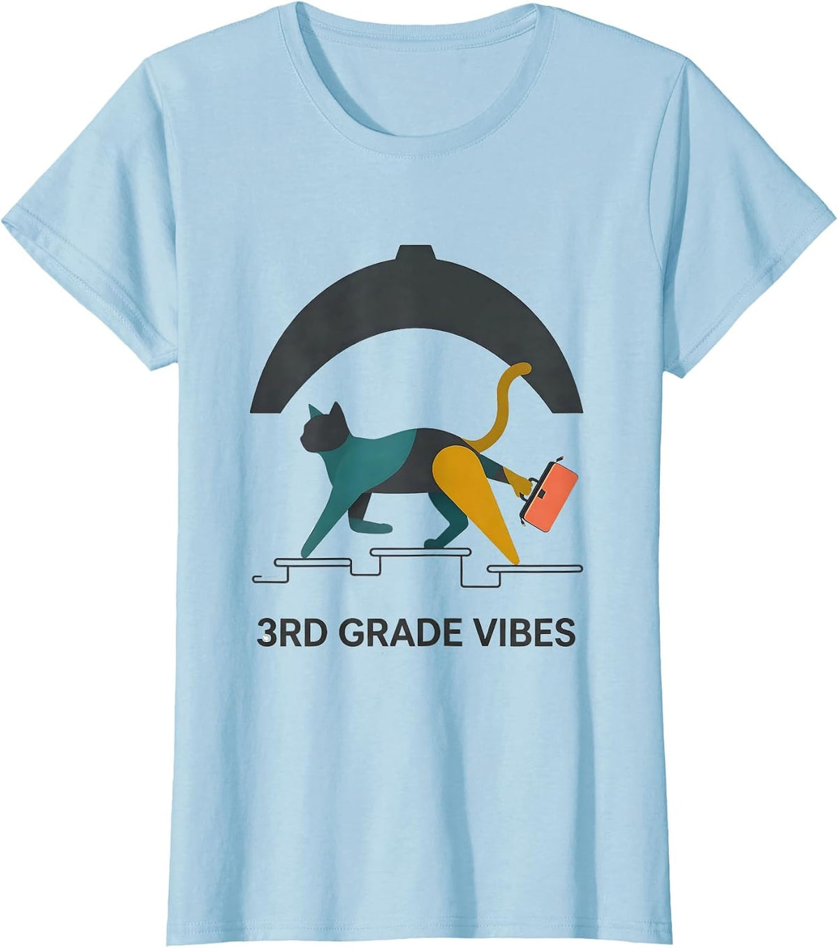 Women's 3rd Grade Vibes Cute Cat Lover Back To School Girls Kids T-Shirt - Baby Blue