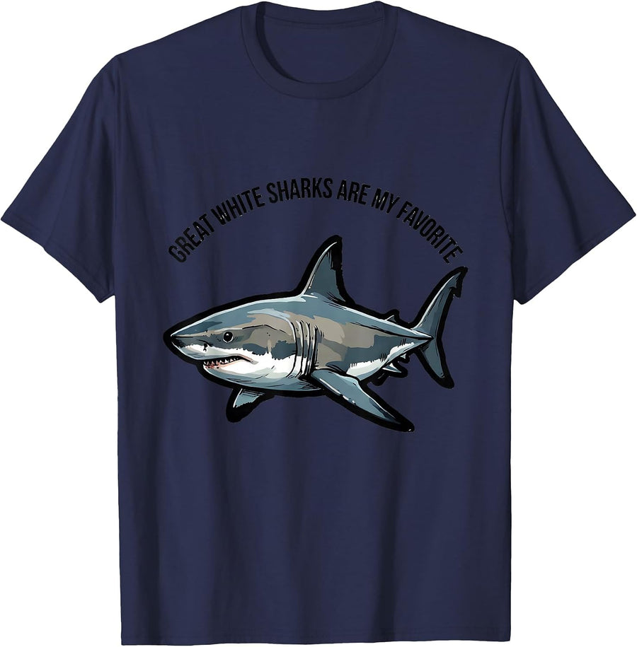 Great White Sharks Are My Favorite Funny Ocean Animal Lover T-Shirt - Navy Blue