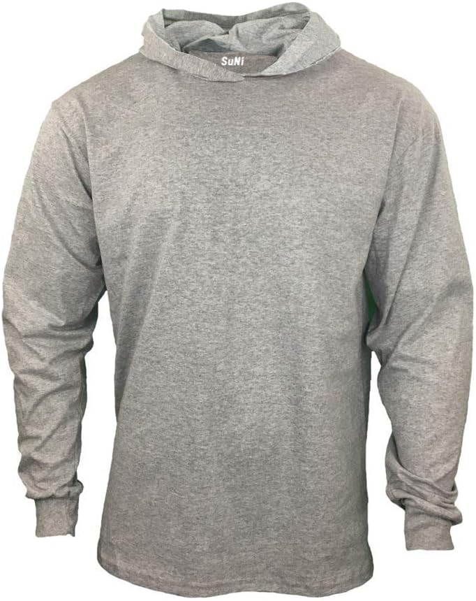 Men Construction Long Sleeve Work T Shirts with Hood - Heather Grey