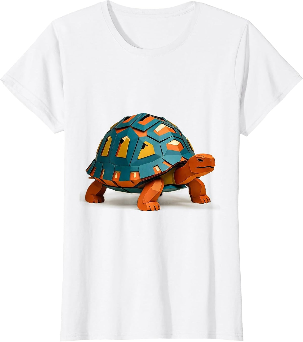 Women's Wood Turtle Paper Cutout Animal Lover Gift T-Shirt - White