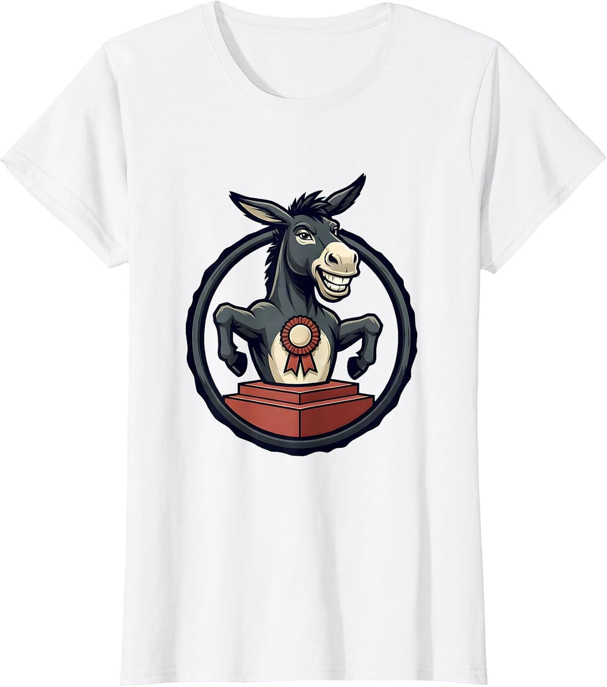 Women's Round Medal Smartass Donkey Mascot Logo Animal Lover Humor T-Shirt - White