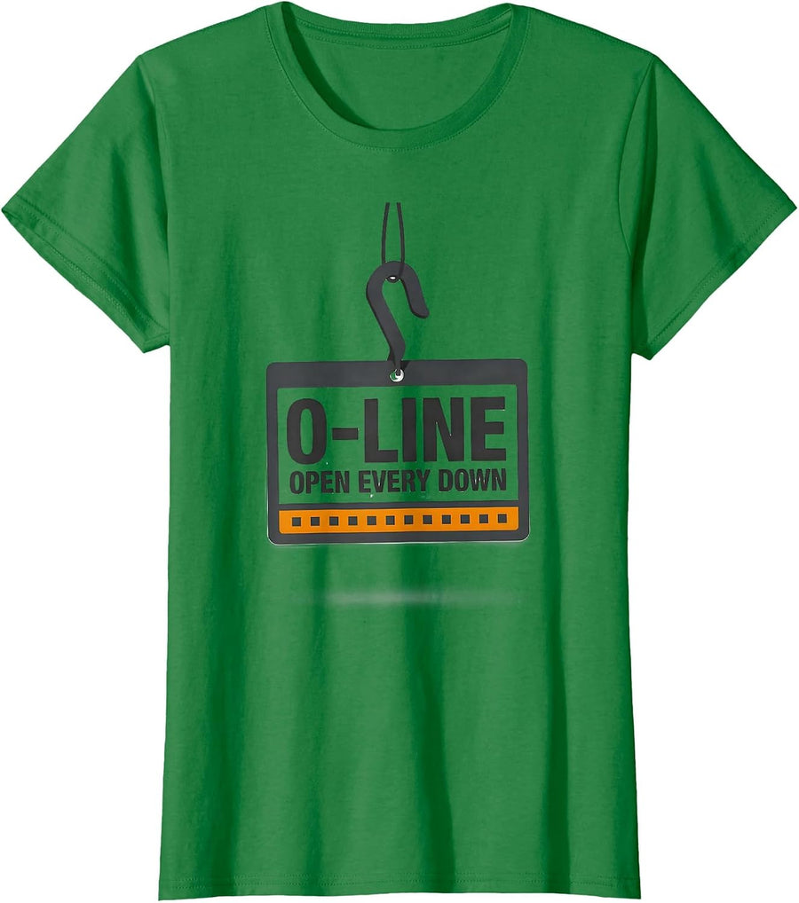 Women's O-Line Open Every Down Funny Football Lineman Youth Player T-Shirt - Kelly Green
