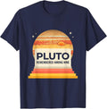 Pluto, Remembered Among Nine Funny Retro Astronomy Space T-Shirt - Navy Blue