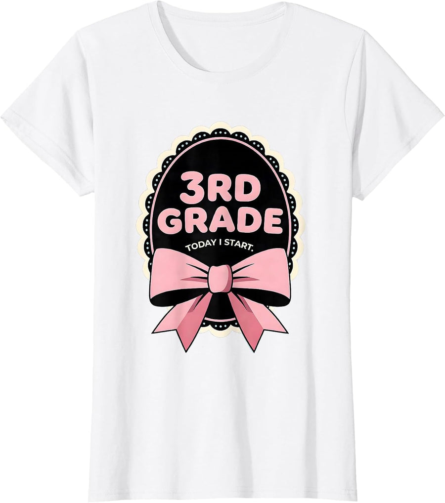 Women's Today I Start 3rd Grade Coquette Bow Back To School Girl T-Shirt - White