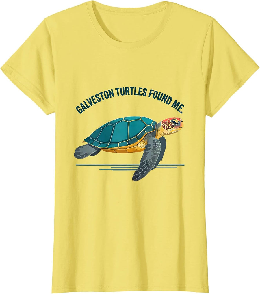 Galveston Turtles Found Me Flat Vector Sea Turtle Lover Gift T-Shirt - Lemon Yellow
