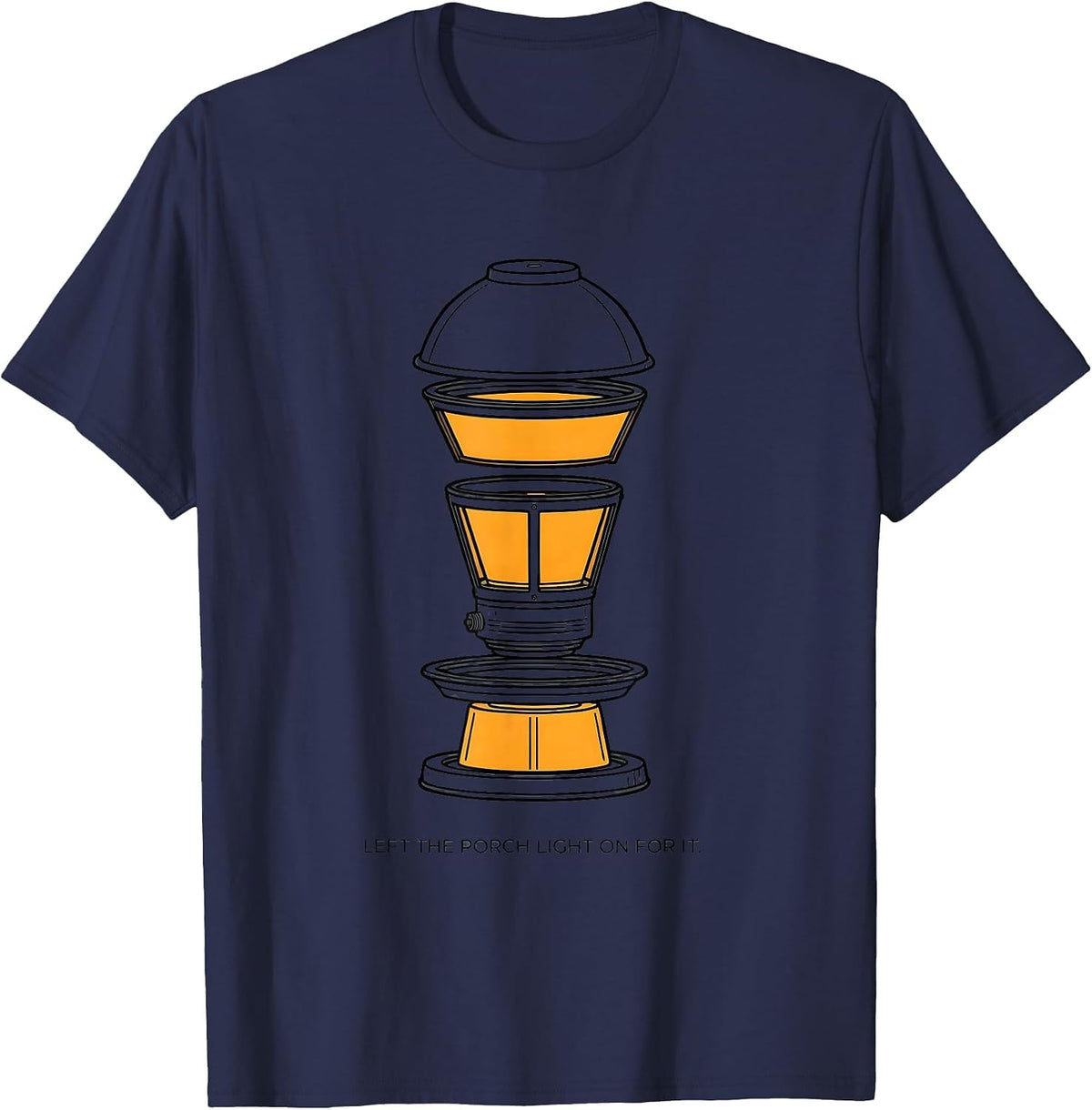 Men's Left The Porch Light On For It Funny UFO Alien Novelty Humor T-Shirt - Navy Blue