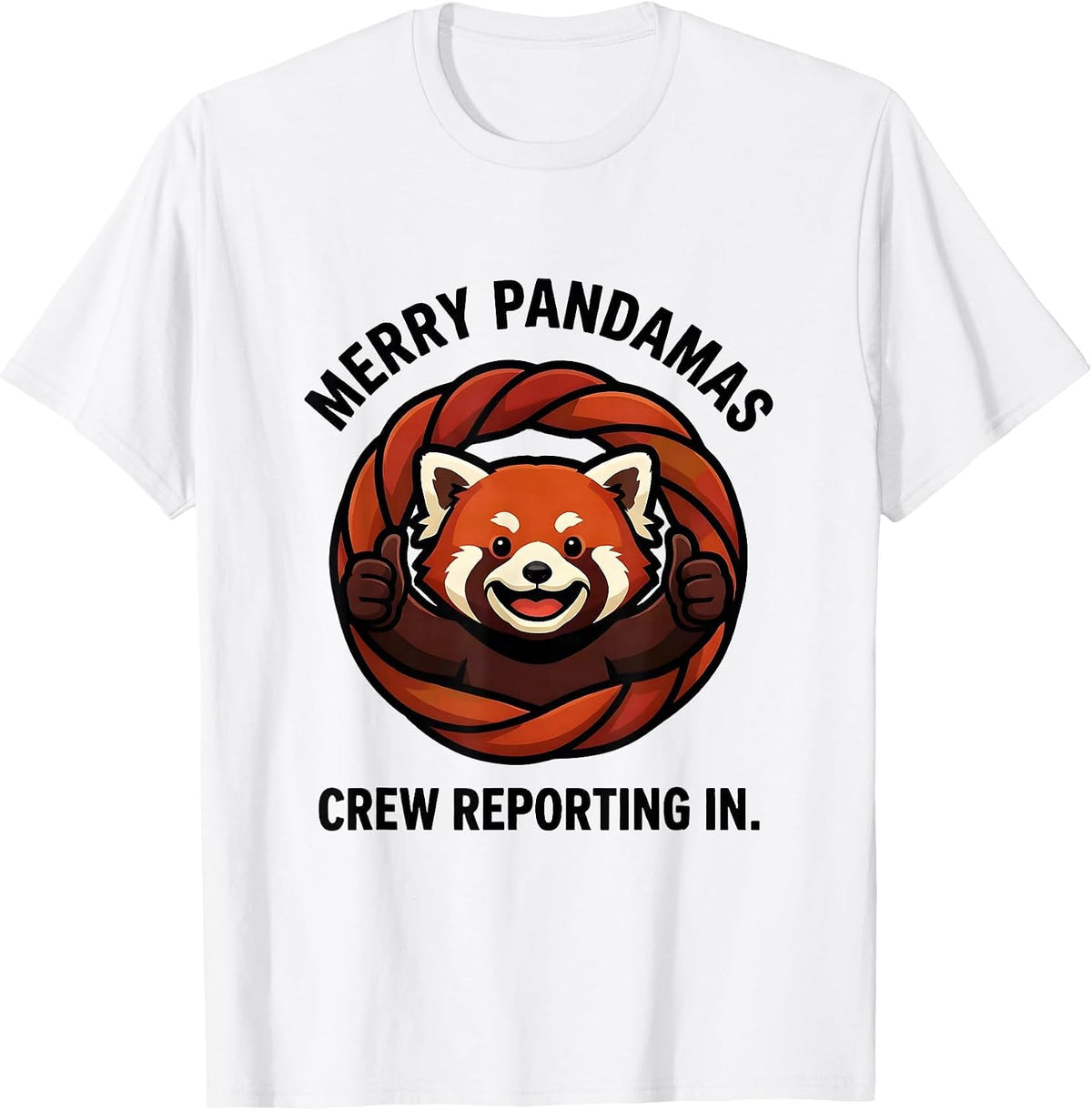 Men's Merry Pandamas Crew Reporting In Cute Red Panda Mascot Logo T-Shirt - White