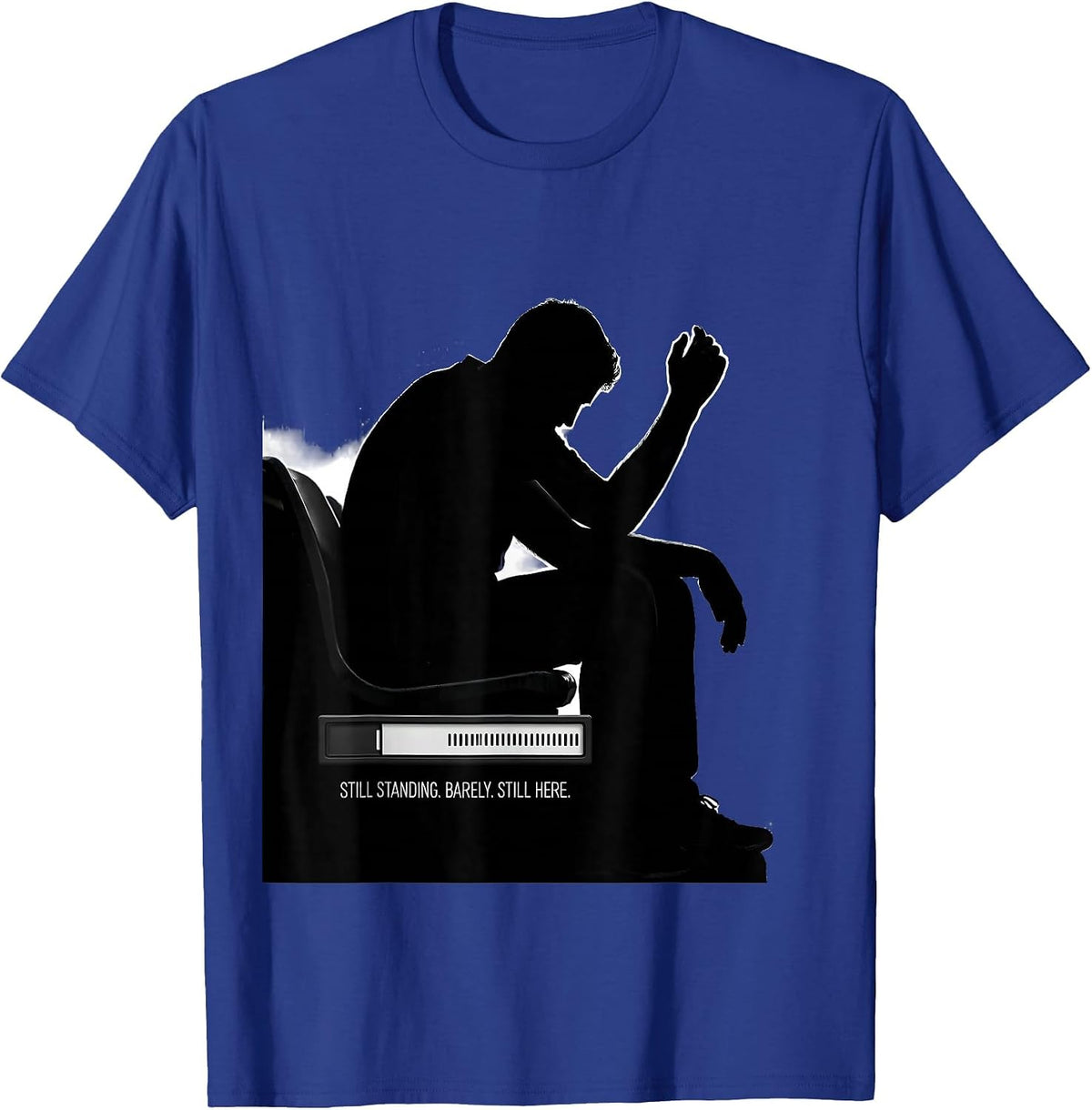 Men's Still Standing Barely Still Here Funny Football Lineman Fan T-Shirt - Royal Blue