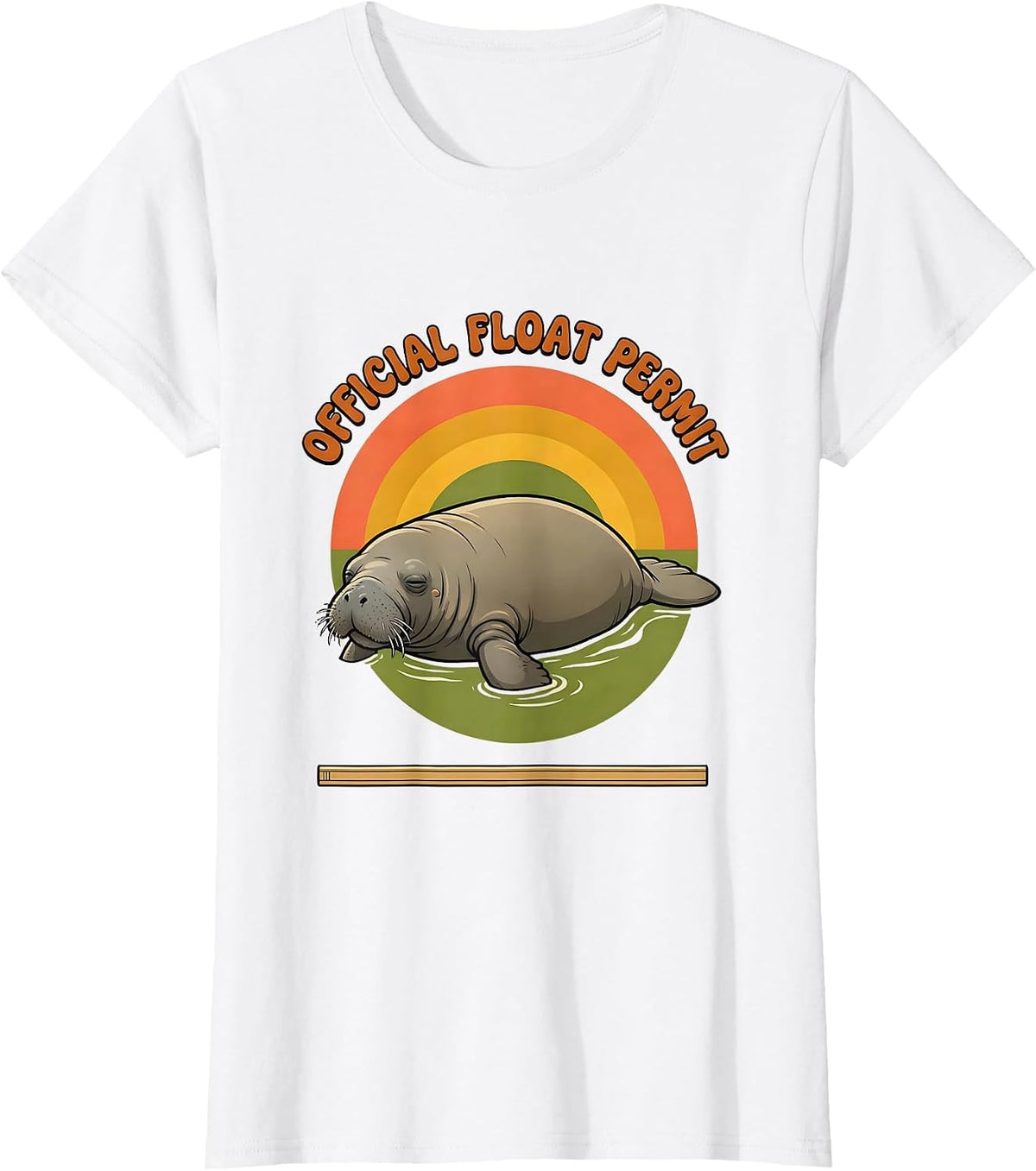 Official Float Permit Retro 70s Funny Manatee Sea Cow T-Shirt - White