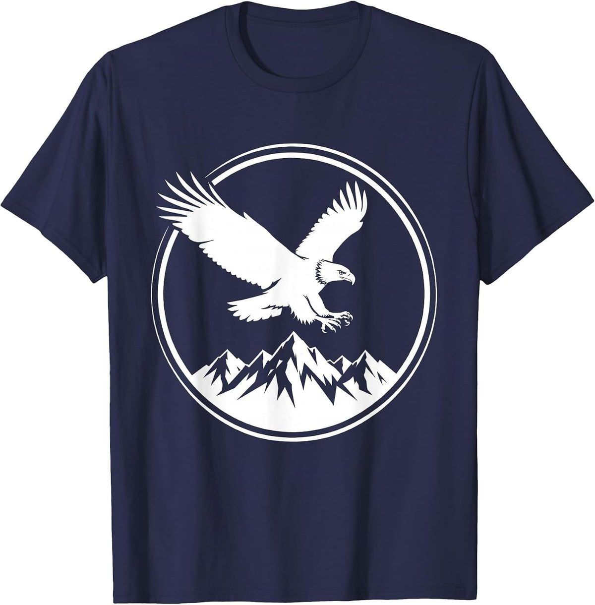 Bald Eagle Soaring Over Snowy Alaska Peaks T-Shirt - Navy Blue