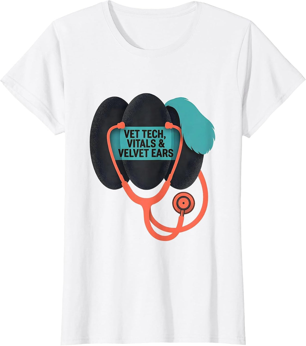 Vet Tech Vitals & Velvet Ears Midcentury Modern Veterinary T-Shirt - White
