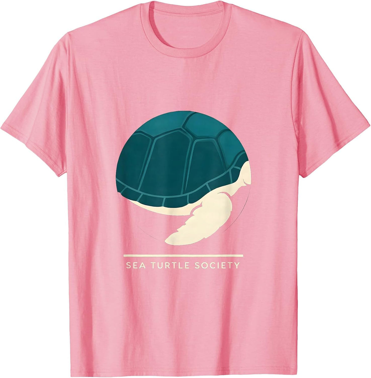 Men's Sea Turtle Society Badge Patch Line Art Icon Outline Gift T-Shirt - Pink