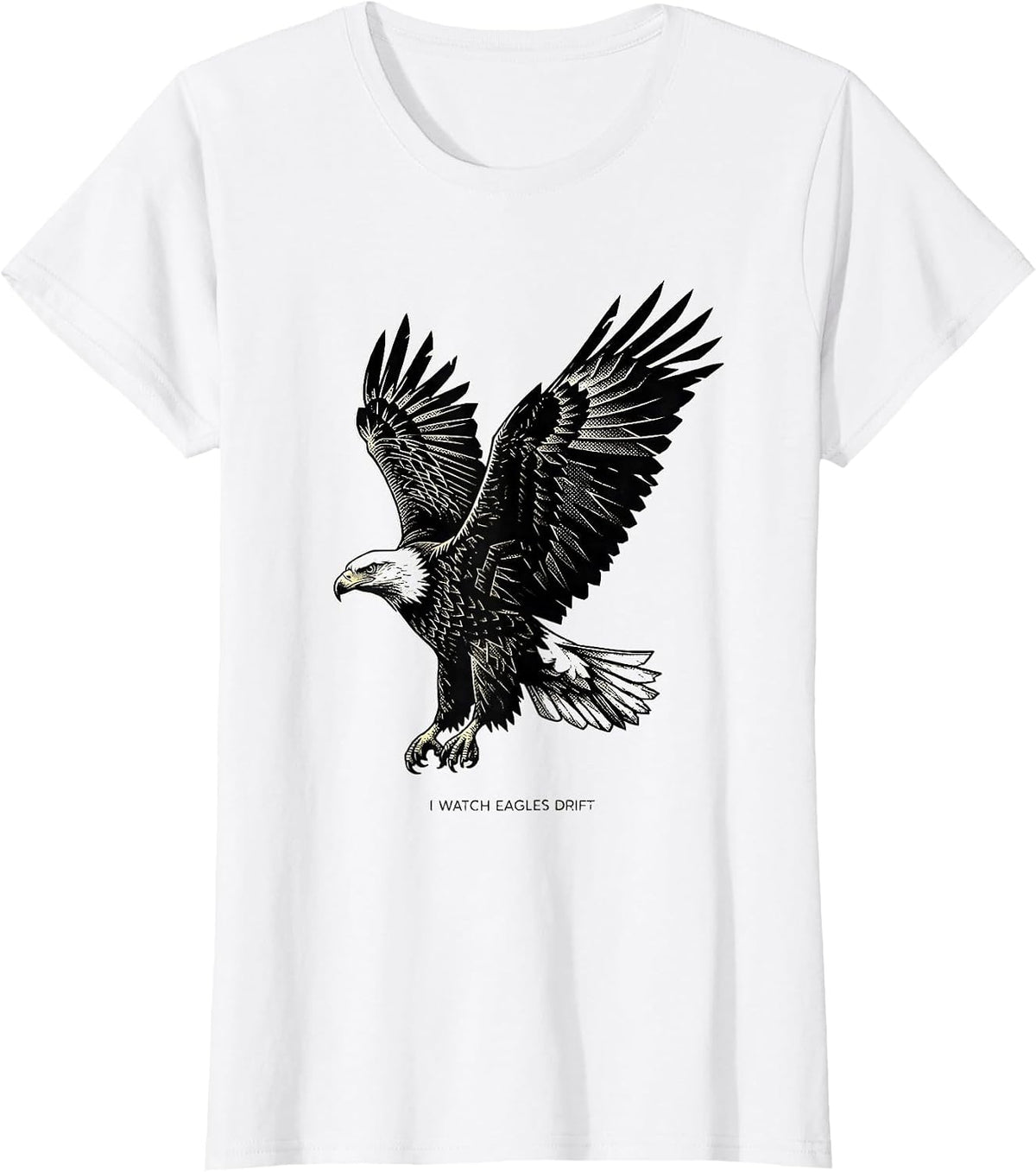 Women's I Watch Eagles Drift Custom Dithered Bald Eagle Wildlife Art T-Shirt - White