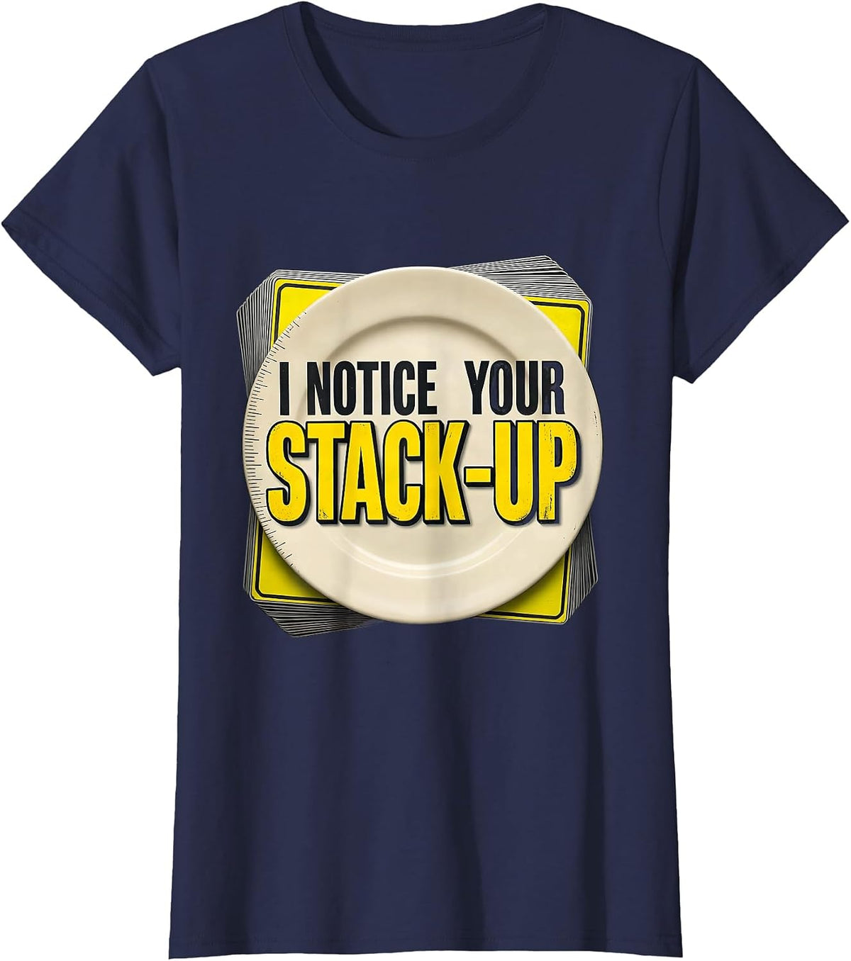 Women's I Notice Your Stack-Up Stencil Graphic Tradesperson T-Shirt - Navy Blue