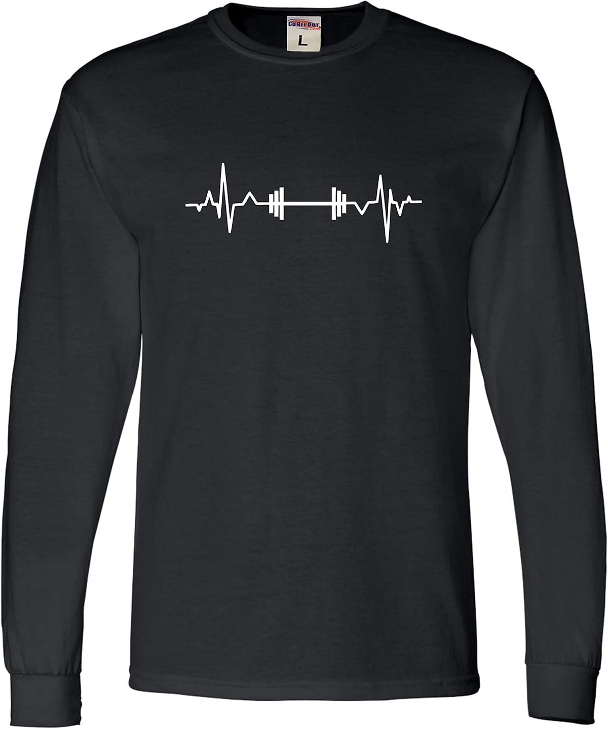 Go All Out Barbell Heartbeat Weightlifting Gym Workout Gift Idea Unisex Long Sleeve T-Shirt - Unisex Black