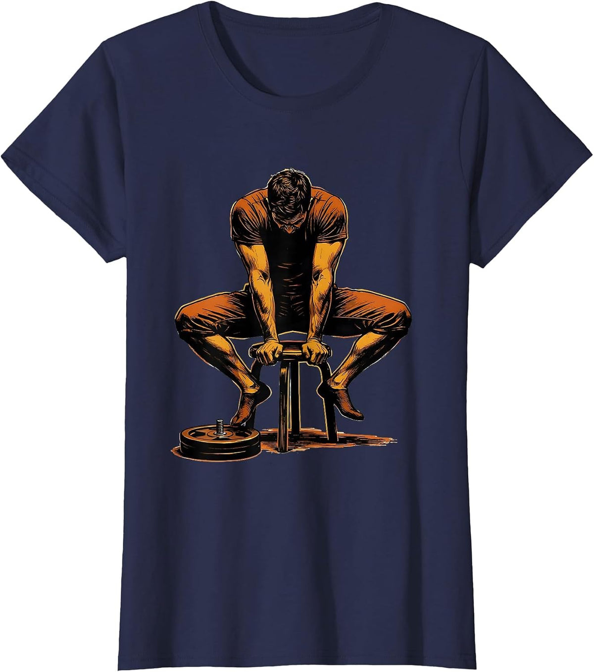 Women's Low Stomp Weight Plate Gym Humor Fitness T-Shirt - Navy Blue