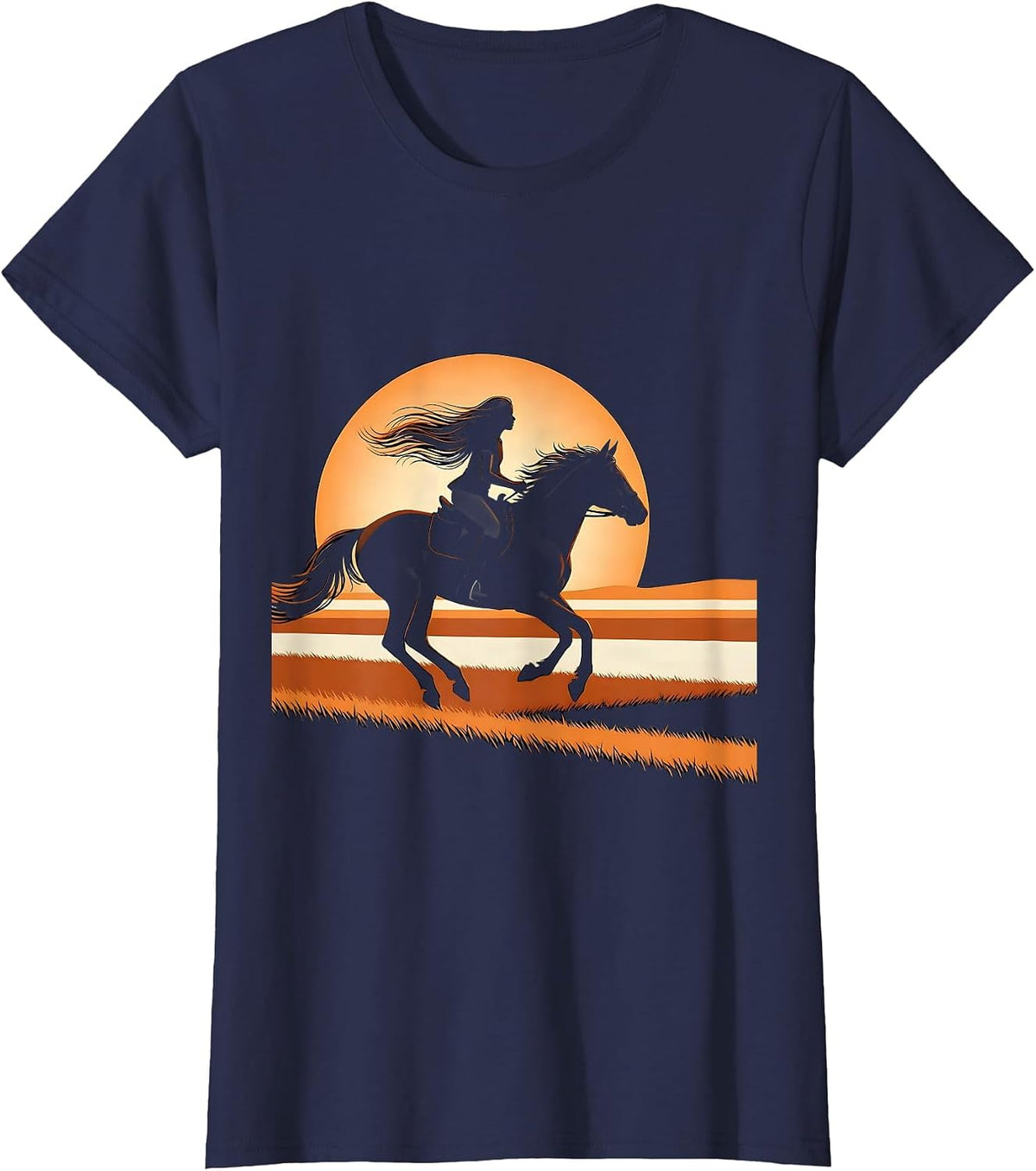 Women's Girl Galloping Bareback Through Open Meadow T-Shirt - Navy Blue