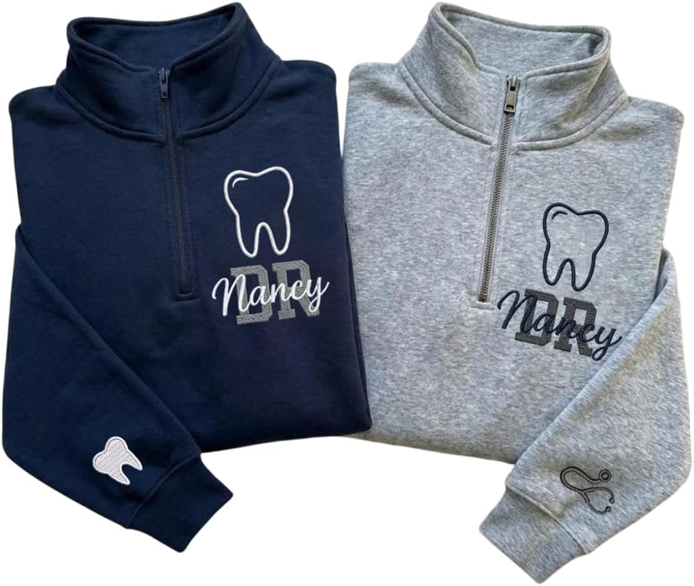 Custom Dental Sweatshirt, Personalized Embroidered Dental Quarter Zip Sweatshirt, Dentist Gift, RDH Gifts - 03