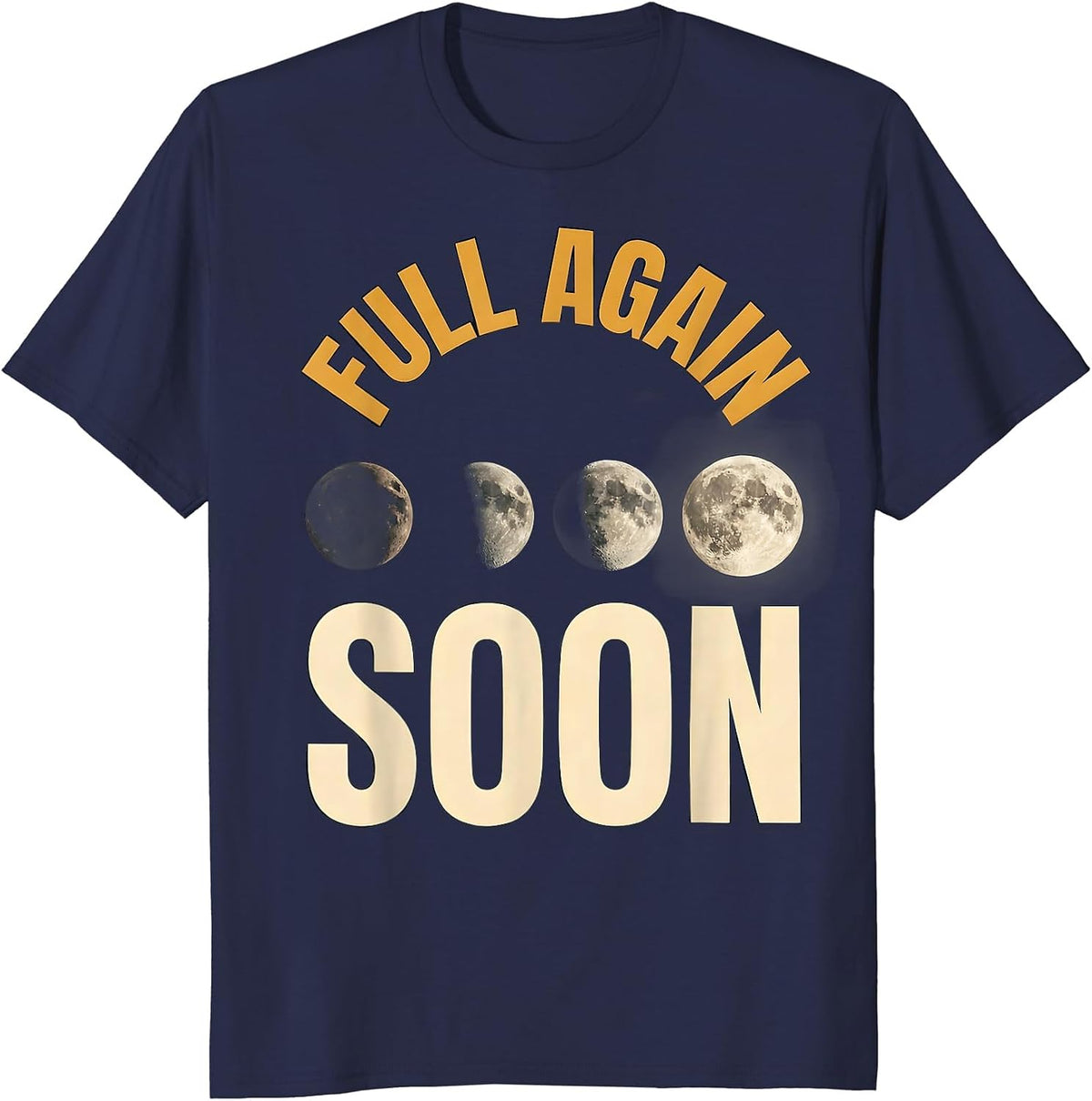 Full Again Soon Moon Phases Celestial Astronomy Retro T-Shirt - Navy Blue